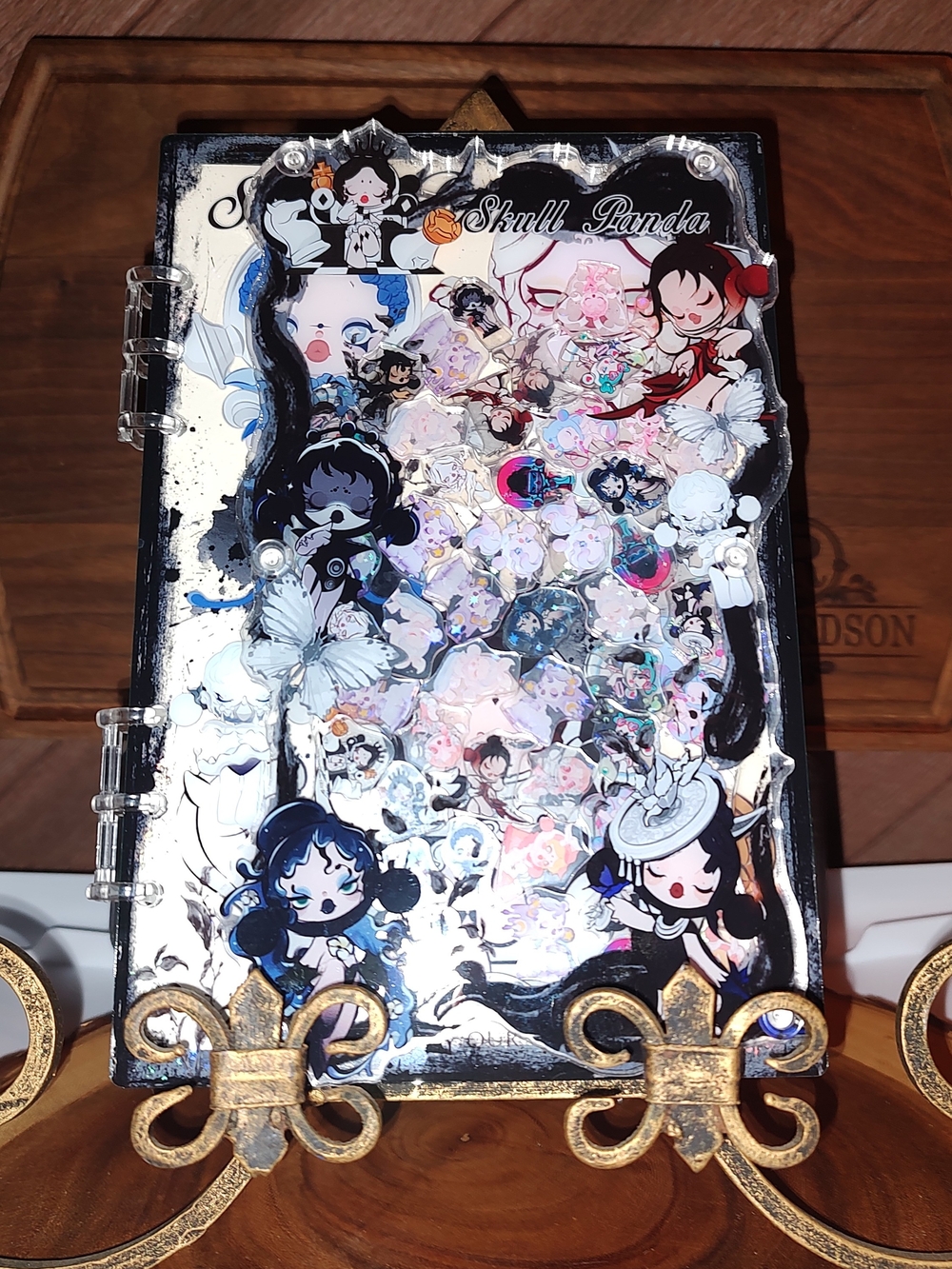 Skull Panda Black A5 Size Acrylic Shaker Glitter Notebook
